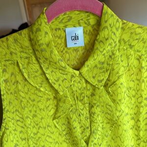 Cabi chartreuse silky sleeveless blouse.